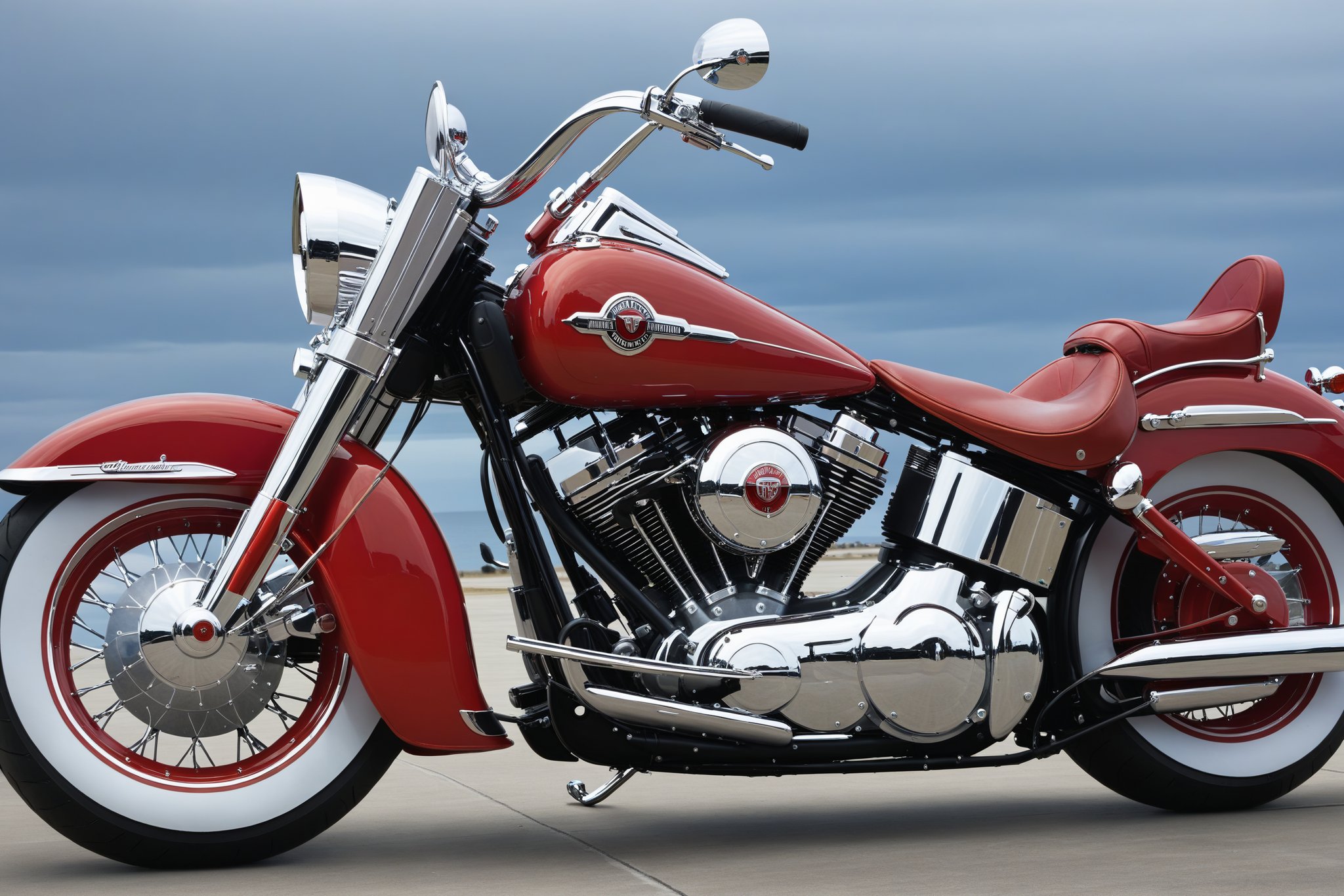 profile, classic Harley Davidson motorcycle, red, chrome