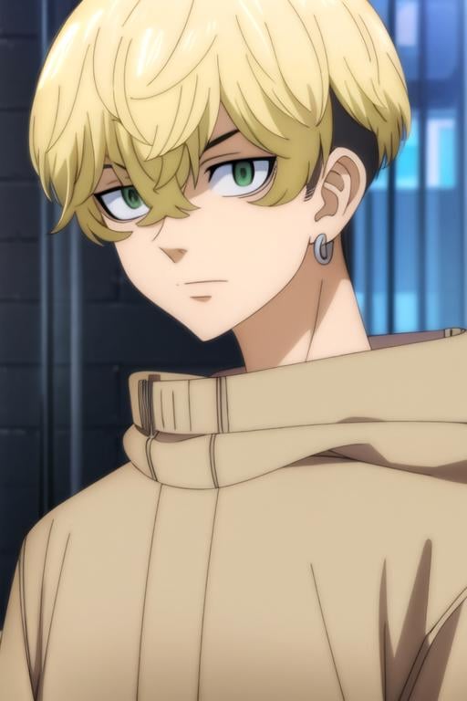 (best quality:1.1), (masterpiece:1.4), , , upper body, depth of field, , realistic, 1boy, solo, male focus, <lora:chifuyu_matsuno:0.94>, chifuyu_matsuno, blonde hair, green eyes, , hair between eyes, , , uniform