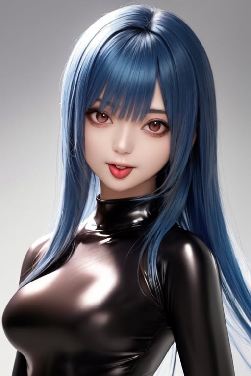 (masterpiece),(best quality), 

1girl, solo, long hair, looking at viewer, red eyes, gloves, brown eyes, medium breasts, blue hair, upper body, tongue, tongue out, bodysuit, :p, akanbe