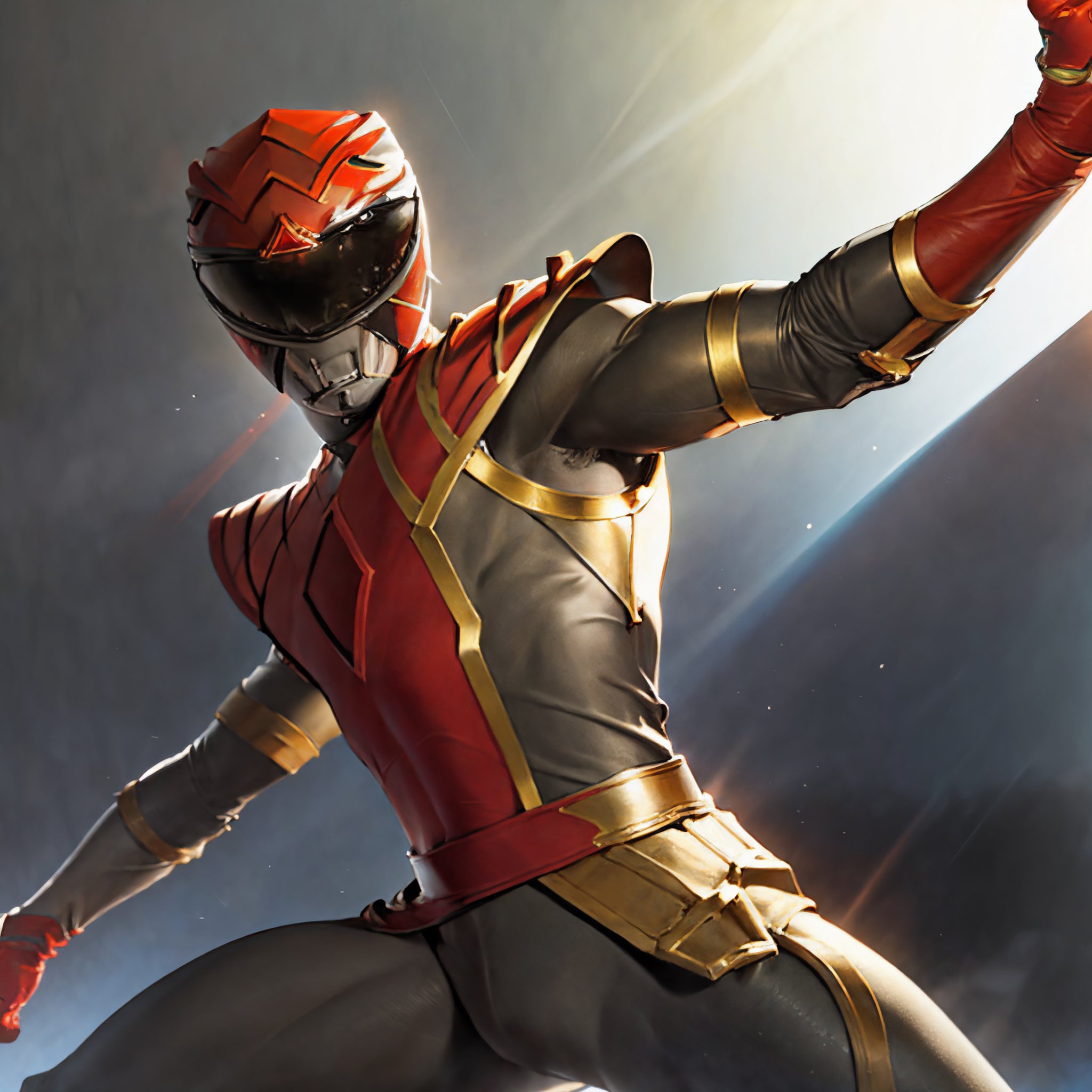 ((masterpiece, best quality)),,1boy, gloves, Red Omega Helmet, (athletic body:1.3), fighting_stance, foreshortening, volumetric lighting, dramatic effect, glamorous glow,dutch_angle,,OmegaRed