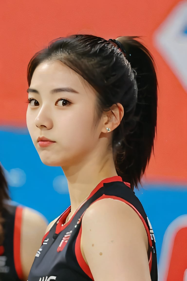 (Park Hye Min)1girl, Jersey, hair tied in one ponytail, slanted eyes,cwknt1kkk