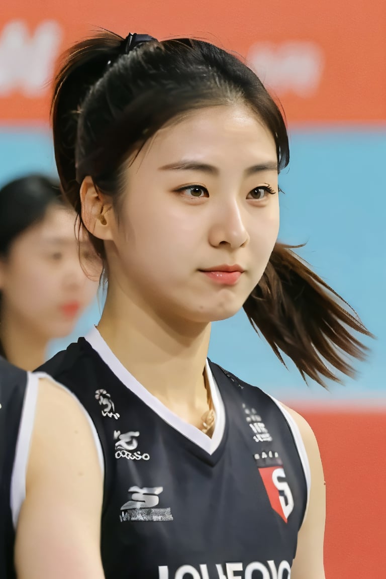 (Park Hye Min)1girl, Jersey, hair tied in one ponytail, slanted eyes,cwknt1kkk