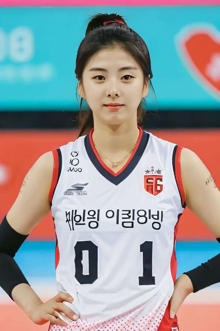 (Park Hye Min)1girl, Jersey, hair tied in one ponytail, slanted eyes,cwknt1kkk