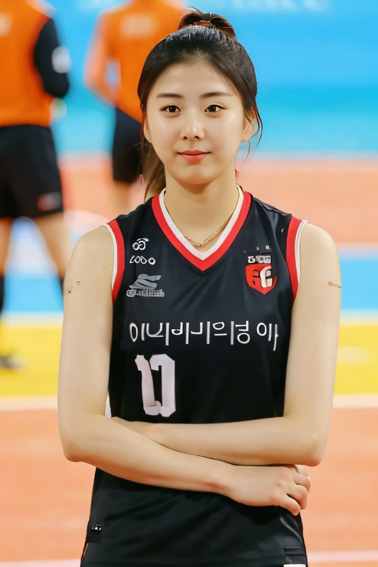 (Park Hye Min)1girl, Jersey, hair tied in one ponytail, slanted eyes,cwknt1kkk