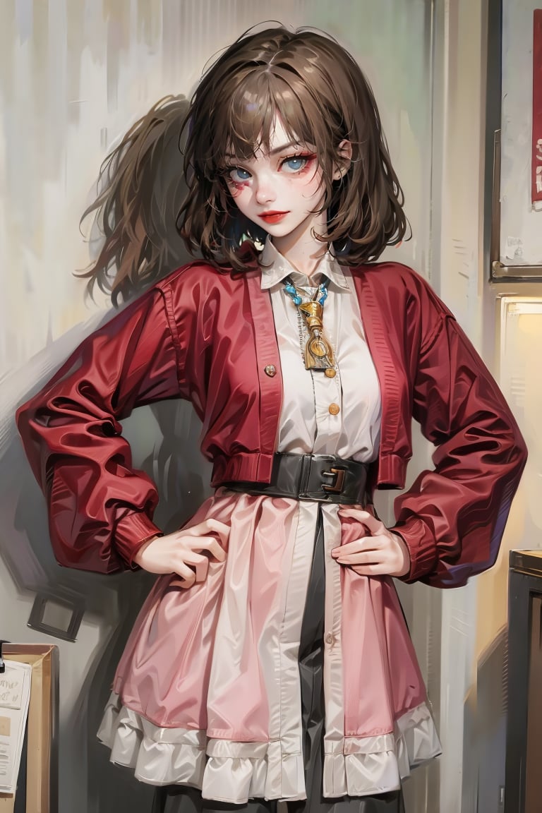 1girl, (masterpiece, best quality, ultra detailed, absurdres)1.5, 1girl, (sexy, beautiful woman, perfect face, perfect eyes, perfect female body, medium breasts),vnaodai, long sleeves, skirt