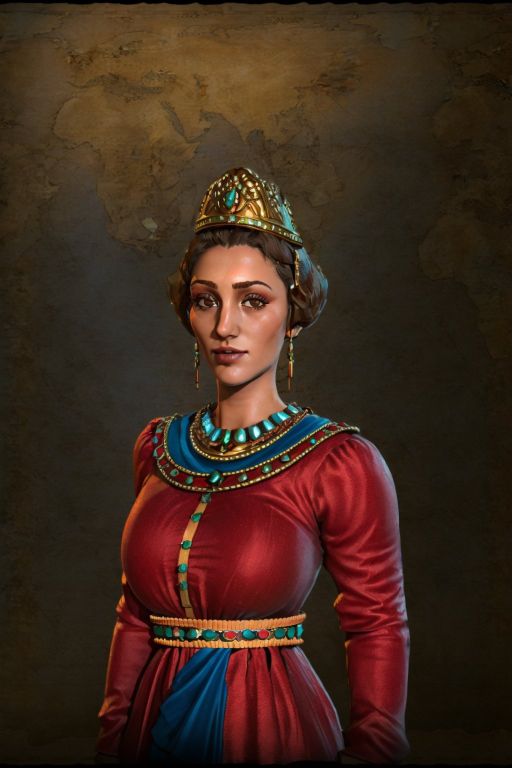 (((masterpiece))),best quality, portrait, beautiful, detailed glow, 1girl, red clothes, black_background, detailed face, Civilization_6