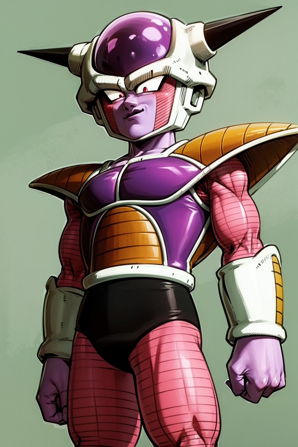 masterpiece, best quality, 1boy, frieza, closeup, looking at viewer, male focus, red eyes, solo, serious, (sketch:0.4), simple background  <lora:FriezaFirstForm:1>
