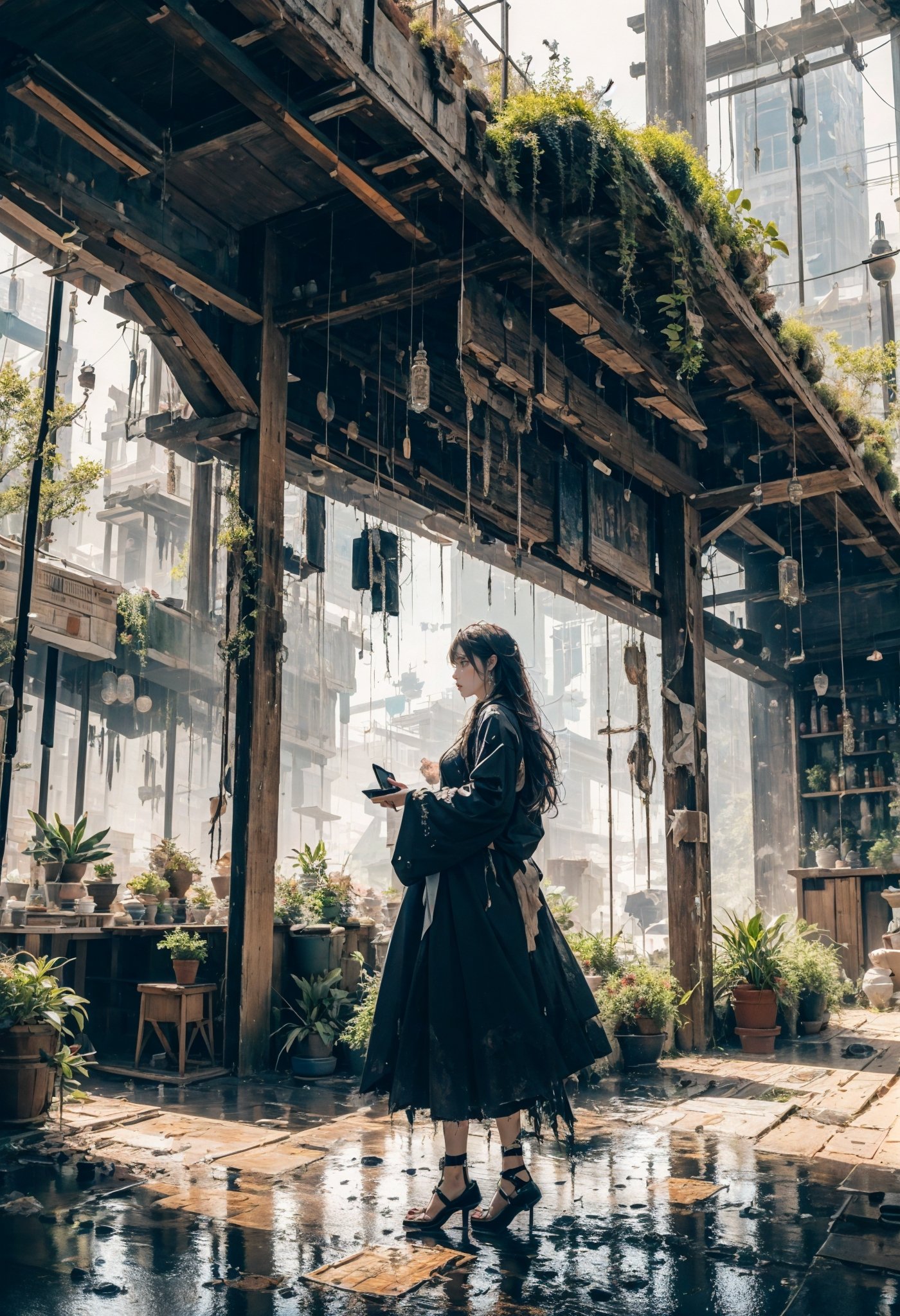 (dramatic, gritty, intense:1.4),masterpiece, best quality, 32k uhd, insane details, intricate details, hyperdetailed, hyper quality, high detail, ultra detailed, Masterpiece, Sunlight, high contrast, light and dark contrast,xuer house, Plants,Courtyard, water,<lora:绪儿-日式建筑背景V2 xuer house:0.8>