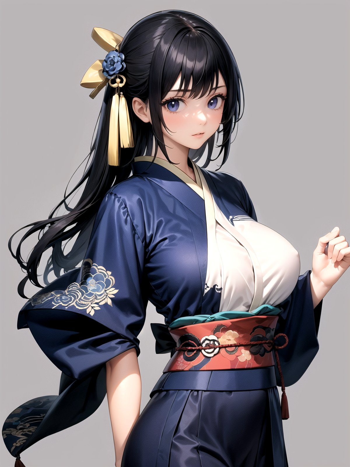 //Quality,
(masterpiece), (best quality), 8k illustration
,//Character,
1girl, solo, large breasts
,//Fashion,
details (dark blue silk brocade kimono)
,//Background,

,//Others,
