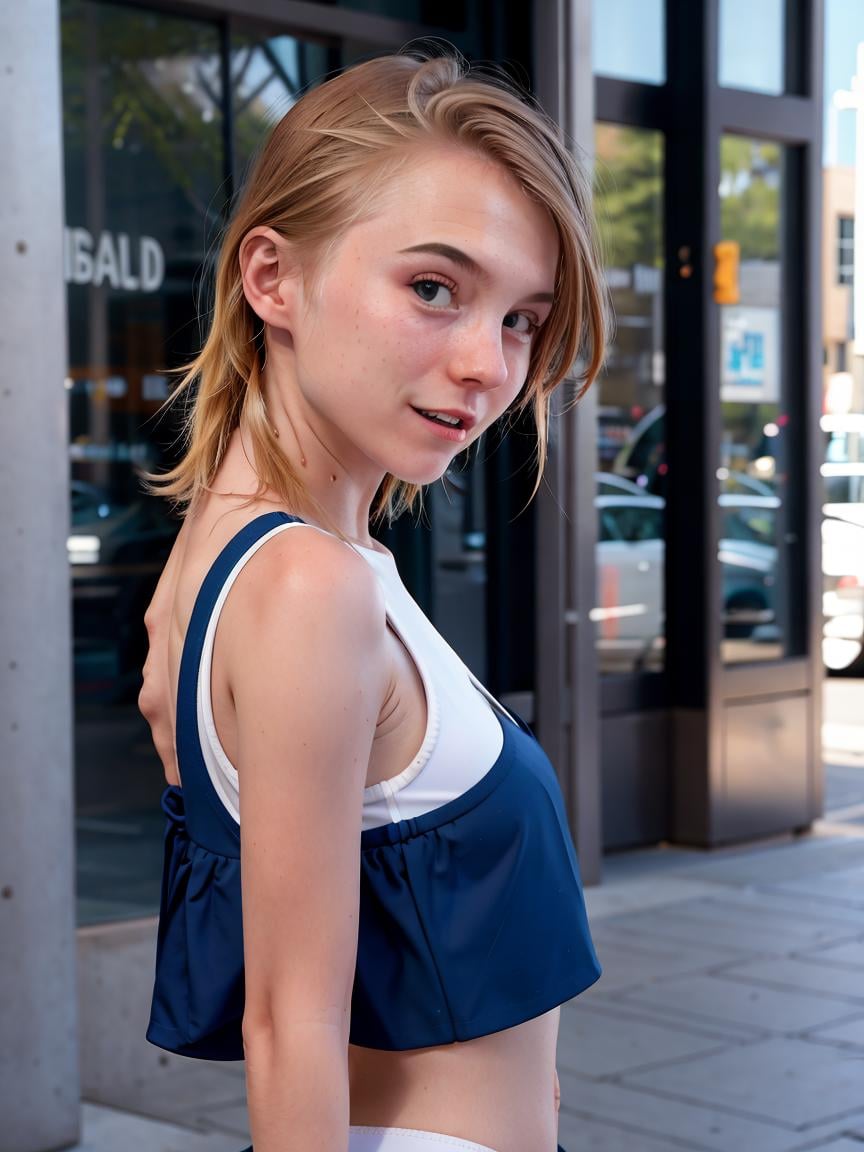 CharlotteCarmen (upper body shot:1.5) "Urban Chic Headshot," Photography by Yulia Gorbachenko, Canon EOS R6 Mirrorless Camera with RF 85mm f/1.2L USM Lens @ f/1.8, ISO 100, 1/200 sec, Using Available Natural Window Light, Minimalistic Background, Clean Editing and Bold Color Grading, Social Media Optimized. Style: Modern, Edgy, Youthful, Streetwear; Color Palette: Neutral Colors with Pop of Bright Blue; Shooting Angle: Three-Quarter Profile; Post Processing: Enhancing Contours, Textures, and Dimensionality; Keywords: Casual yet Stylish, Confident, Expressive, Versatile, Urban, Cityscapes, Fashionable, Friendly, Approachable, Engaging, Relatable, Shareworthy.