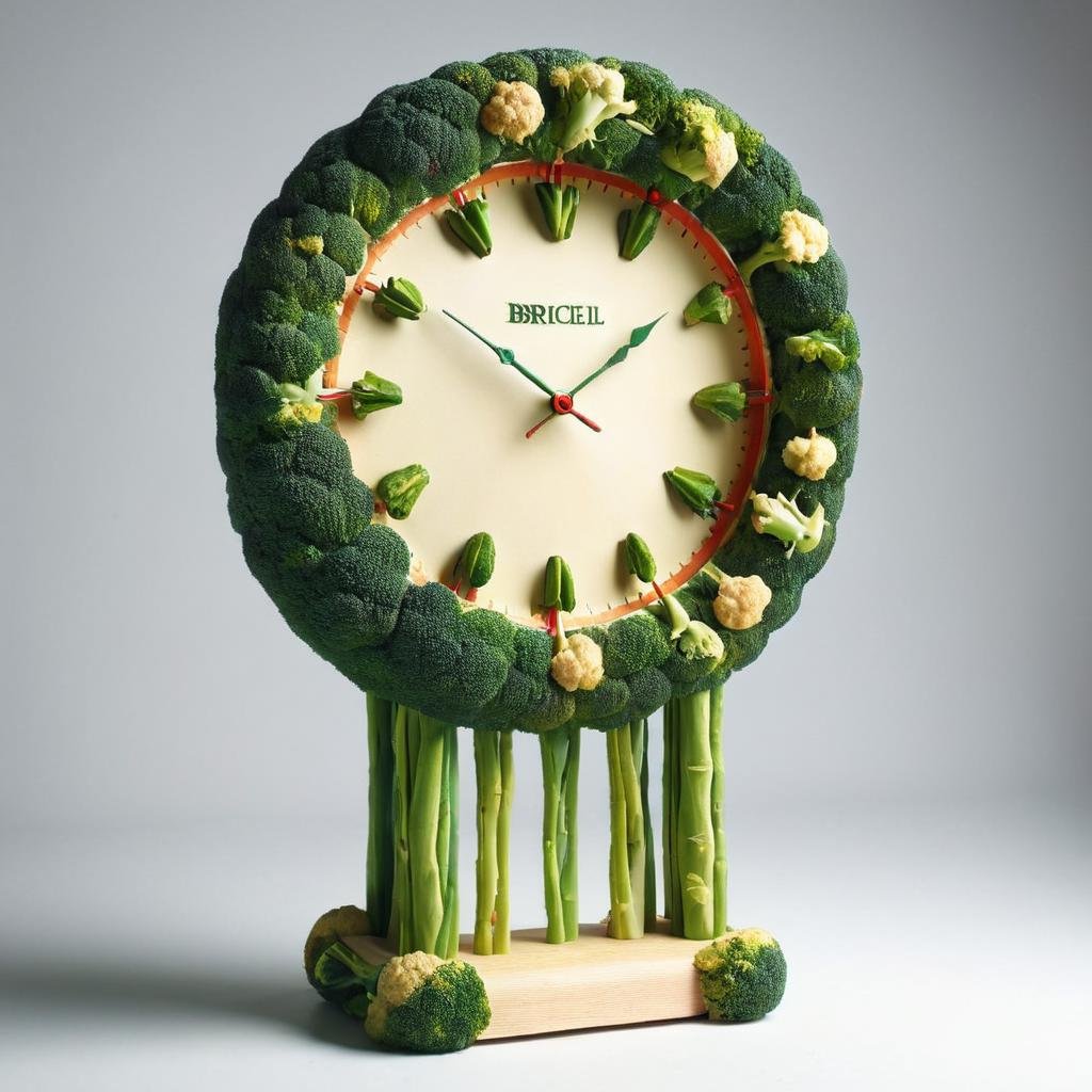 masterpiece, best quality, clock made out of brccl<lora:brccl:1>   
