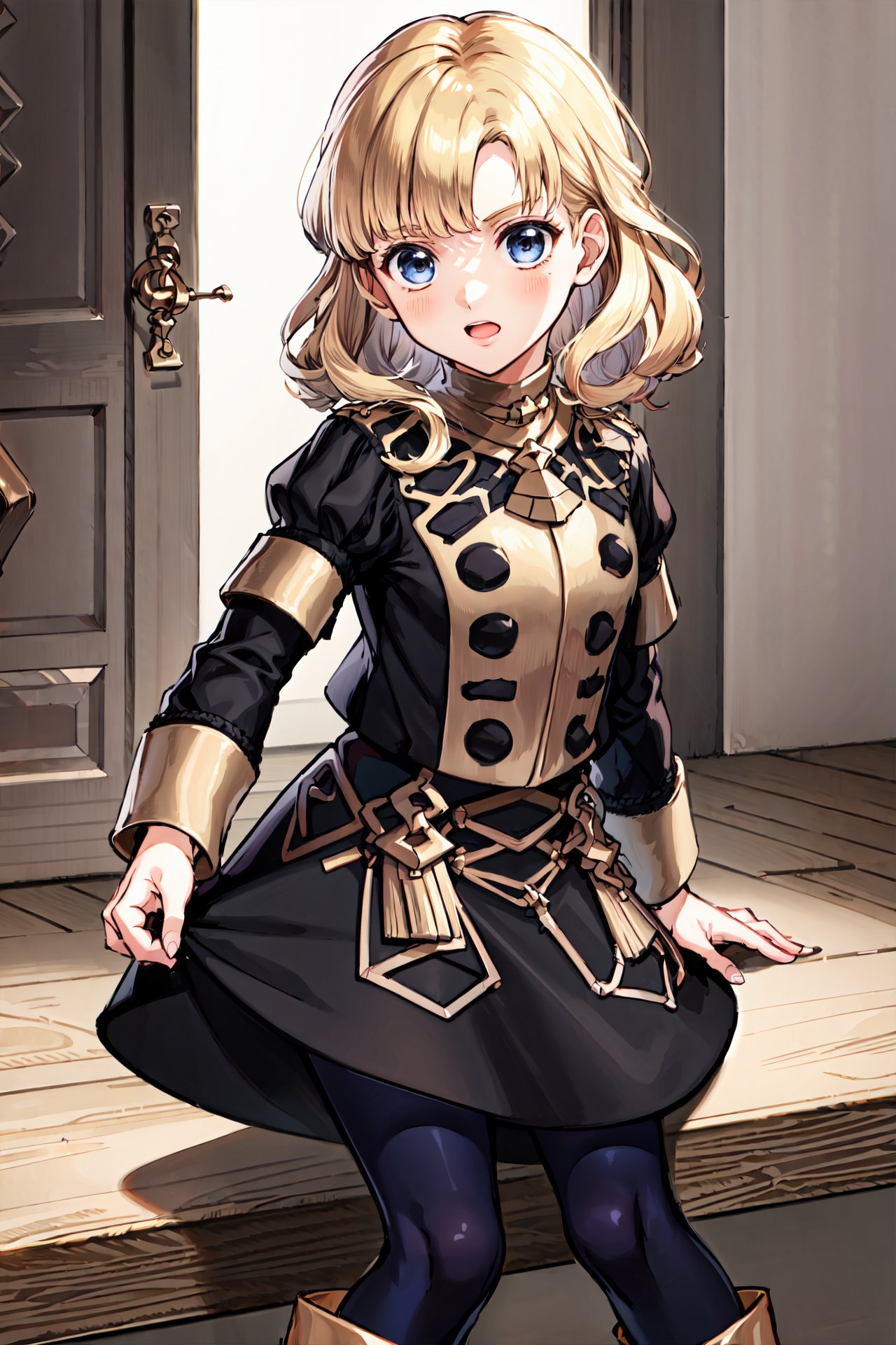 child,<lora:yuliyaV2:0.95>, yuliya, wavy hair,curly hair,short_hair,boots, <lora:gmuniform-nvwls-v1:1>,gmuniform,pantyhose,indoors,(masterpiece, best quality, ultra-detailed, best shadow) 