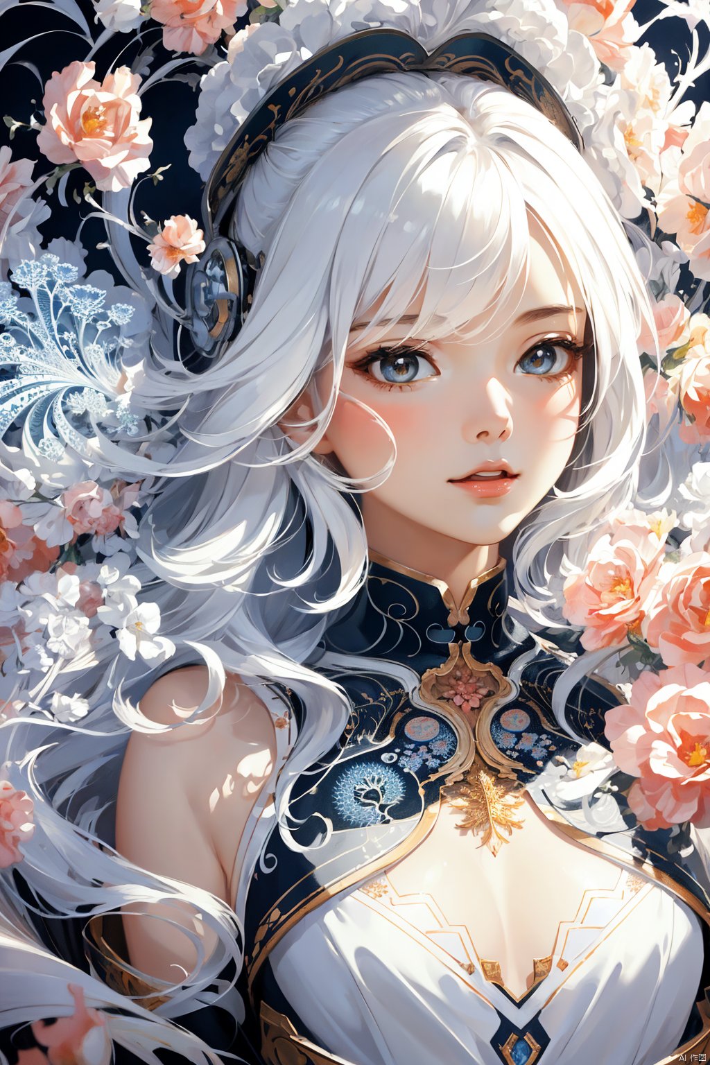  Official art, 8k wallpaper, super detailed, beautiful and beautiful, masterpiece, best quality, (fractal art: 1.3), lines, illustration, 1 girl head, white background, very detailed, bright colors, romanticism, mtianmei