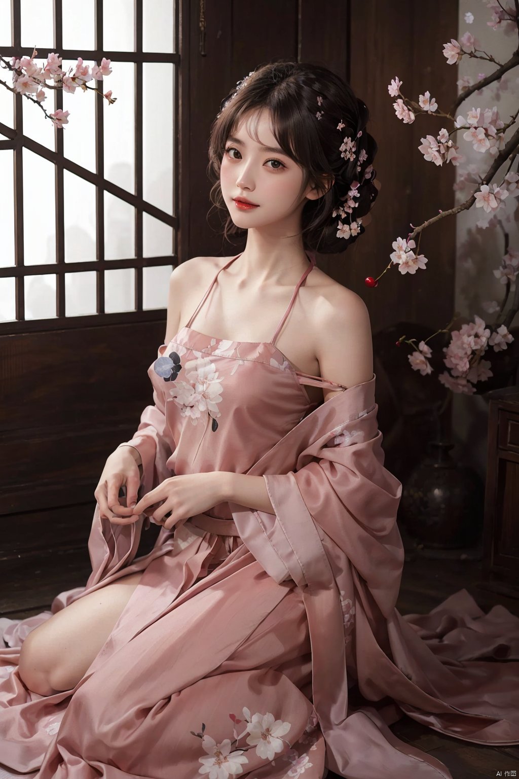  (Hair style with white hair) (Japanese cherry blossom patterned kimono), symmetrical, (highest quality, realistic photos, original photos, cinematic lighting, highly detailed illustrations), (1 woman, alone), (Asian girl, very delicate face, super beautiful face, very delicate eyes, super detailed nose, very complex mouth, very detailed facial features), woman, (medium chest) skin, lip gloss, smile, full body view, high-resolution, high-resolution, 8k, masterpiece 2:1, skin radiance, radiant skin, young girl, (Kyoto, dropped cherry blossoms), off the shoulder, shoulder blades, and Clothing
