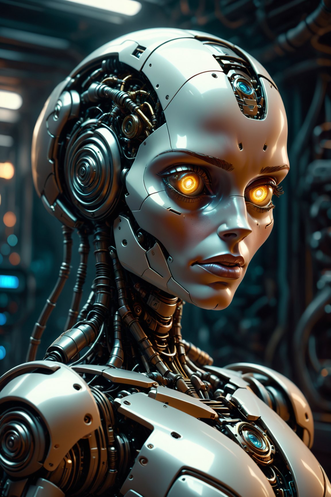 The most amazing dream you ever had about the beautiful female robot android robot face, hyper realistic, ambient lighting, concept art, intricate, hyper detailed, smooth, dynamic volumetric lighting, octane, cinematic, high quality, high resolution, 4 k, cgsociety, rutkowski, gurney, mignola, craig mullins, val