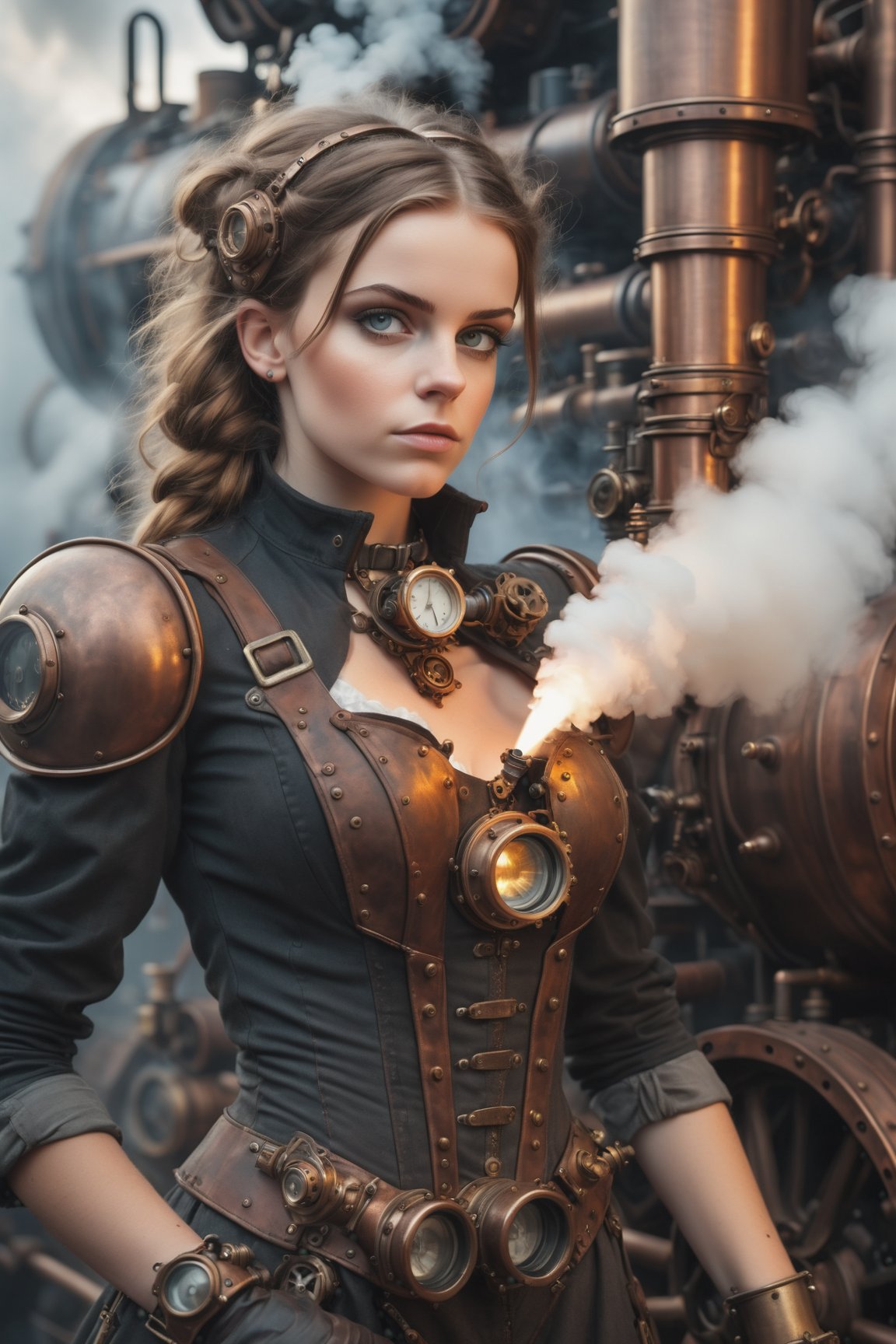 photo,photo, 8k portrait steaming engines, in a mecha-steampunk ,1girl,