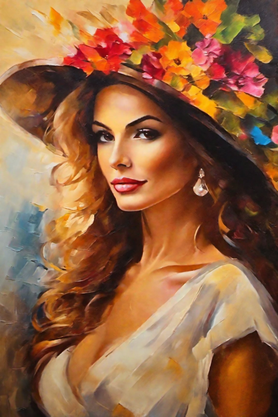 oil painting, vivid colors, beautiful light, masterpiece, best quality, woman, 40 years old