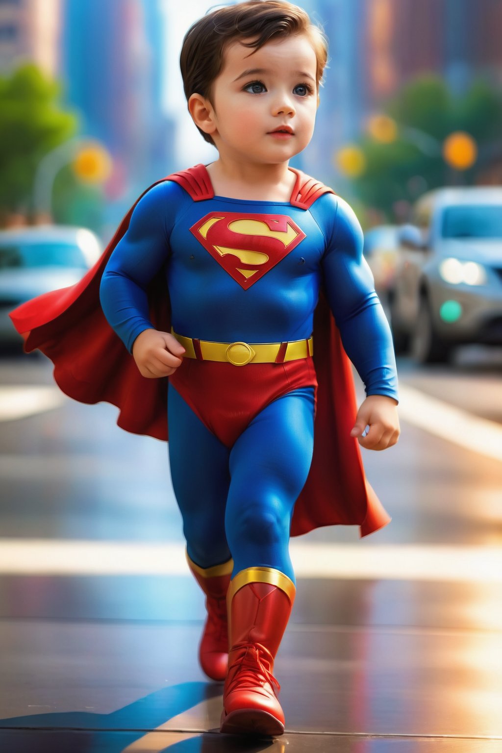 Kid Superman, cartoon looks,ultra hd,ultra realistic 