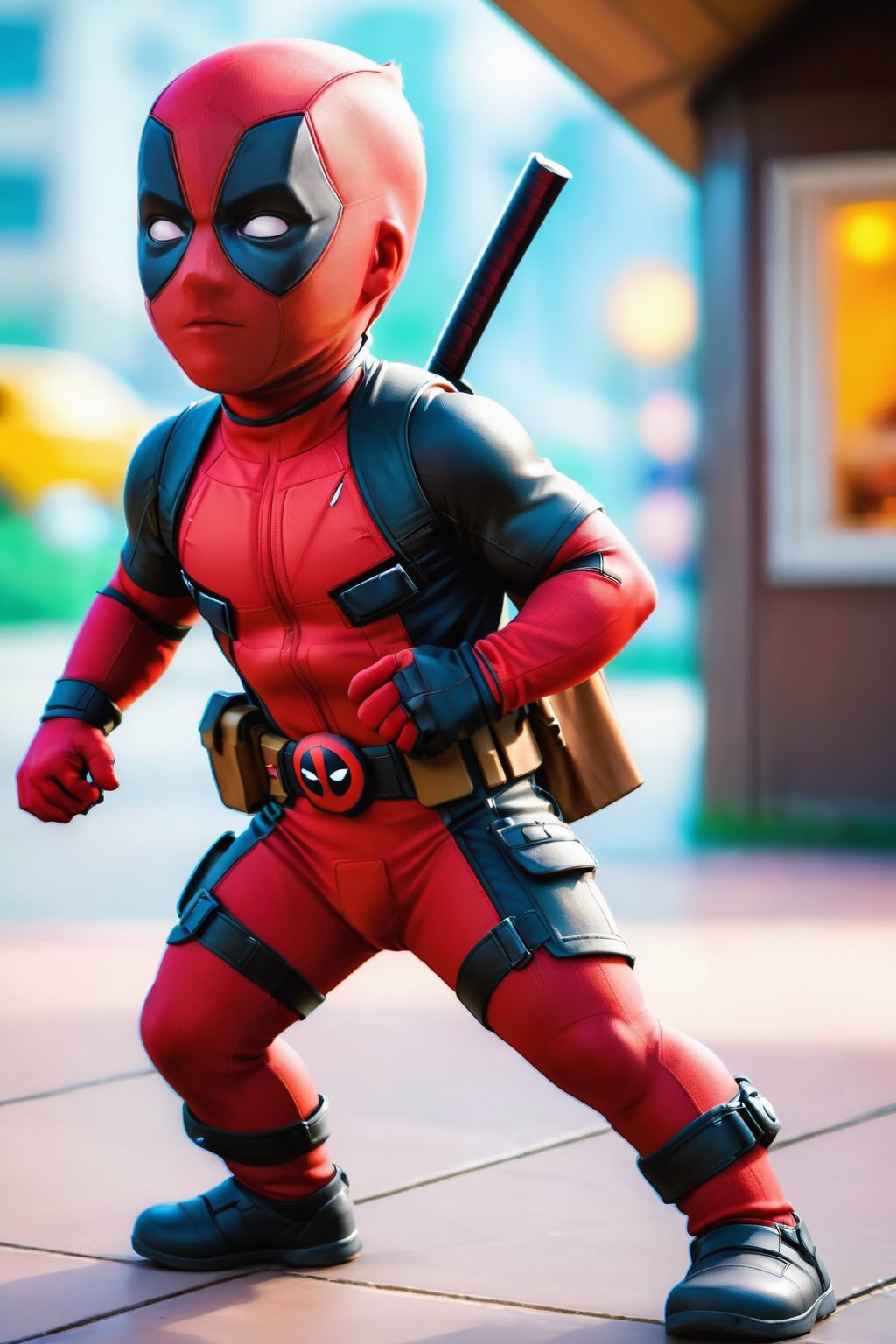 Kid  Deadpool, cartoon looks,ultra hd,ultra realistic 