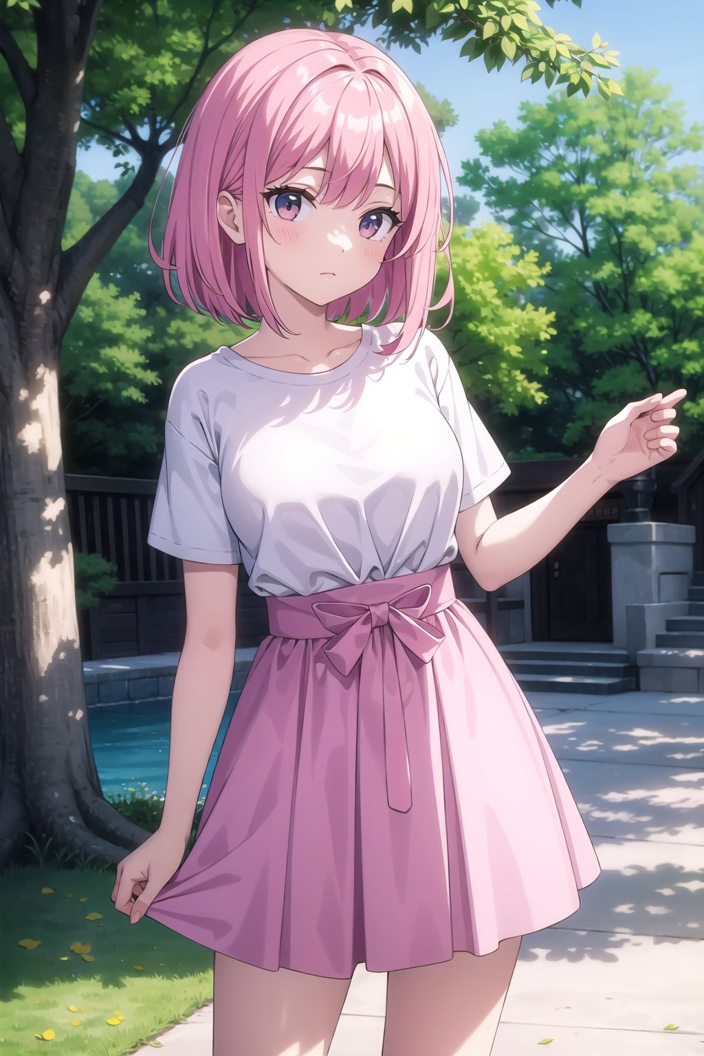 (masterpiece),  1girl,  pink hair,  park