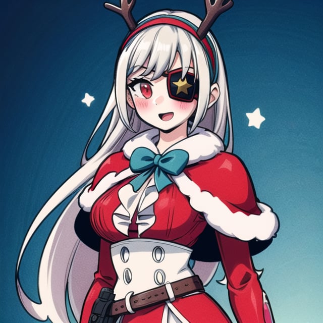 	
1GIRL, SOLO, CHRISTMAS, LONG HAIR, EYEPATCH, FUR TRIM, RED EYES, SANTA COSTUME, ANTLERS, CAPELET, BOW, HAIRBAND, LOOKING AT VIEWER, WHITE HAIR, SIMPLE BACKGROUND, RED CAPELET, BELT, GREY HAIR, SMILE, FUR-TRIMMED CAPELET, FAKE ANTLERS, WHITE BACKGROUND, DRESS, LONG SLEEVES, BANGS, SKIRT, BLUSH, BOWTIE, CLOSED MOUTH, UPPER BODY, STAR (SYMBOL), OPEN MOUTH, FRILLS, REINDEER ANTLERS, BREASTS, STANDING, BLUE BACKGROUND, CAPE, RED DRESS, MEDIUM BREASTS, RED SKIRT, LONG HAIR,50mm, cryengine, optical wonder, Camera from distance,
(masterpiece,best quality:1.4),(extremely detailed,8k,UHD),(bright studio lighting:1.1),(sharp focus:1.2),
xHeidi,photo of perfecteyes eyes,xReina