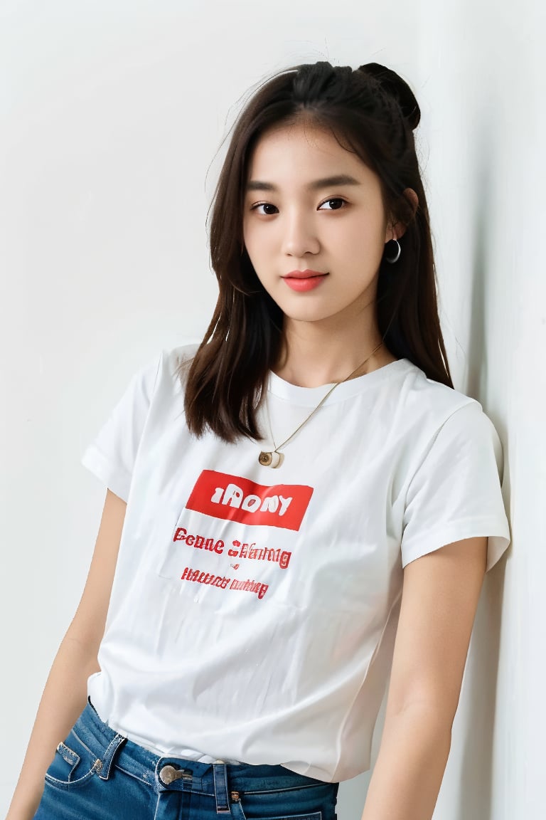 portrait of a beautiful 25 year old girl wearing casual clothes and white background, benefits of Samsung S3 Ultra photo features,High detailed ,sarahviloid,Masterpiece,cwkimt,kimyojung,sinstyamariska,wanpeng
