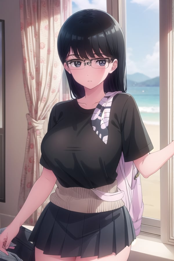 kyoukokuroyuri, <lora:kyouko kuroyuri s1-lora-nochekaiser:1>,kyouko kuroyuri, long hair, black hair, (black eyes:1.5), glasses,BREAK skirt, school uniform, pantyhose, pleated skirt, serafuku, armband, (black shirt:1.2),BREAK indoors, classroom,BREAK looking at viewer, (cowboy shot:1.5),BREAK <lyco:GoodHands-beta2:1>, (masterpiece:1.2), best quality, high resolution, unity 8k wallpaper, (illustration:0.8), (beautiful detailed eyes:1.6), extremely detailed face, perfect lighting, extremely detailed CG, (perfect hands, perfect anatomy),