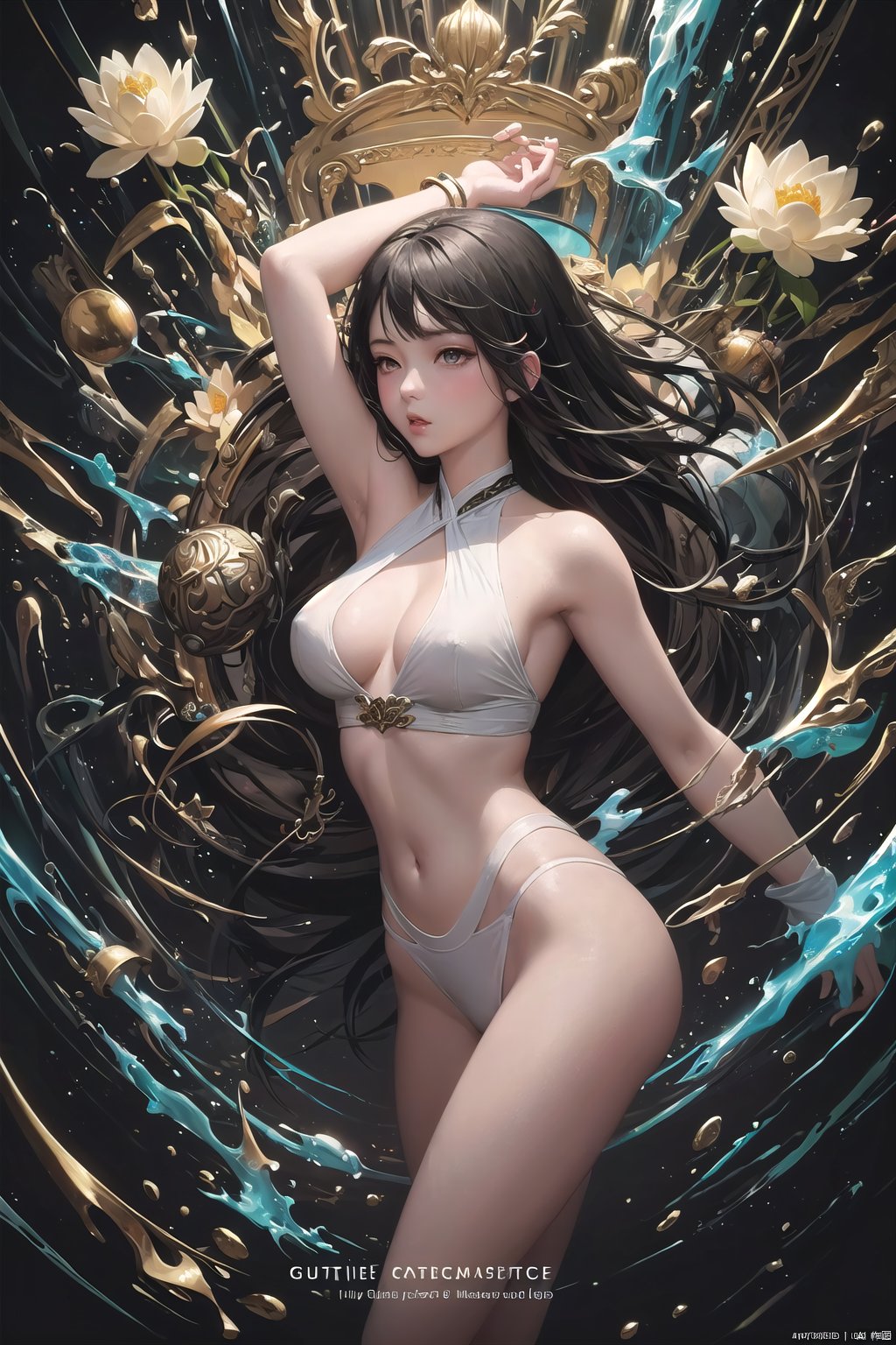  guofeng,(masterpiece, top quality, best quality, official art, beautiful and aesthetic:1.2),(bare bare shoulders),lotus, semi transparent clothes, (1girl:1.4), (cover art)extreme detailed, (Action painting:1.2),(concretism:1.2),theater dance scene,(hypermaximalistic:1.5),colorful,highest detailed,nsfw, 
