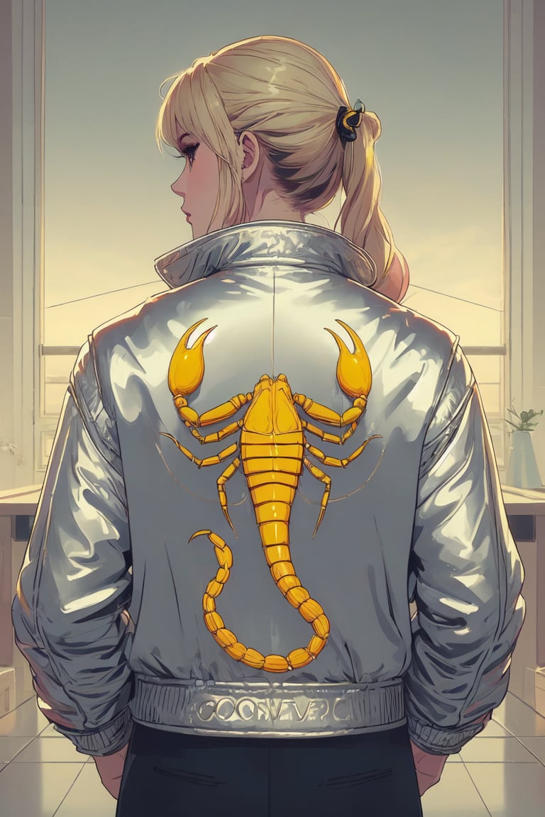 Silver jacket, yellow Scorpion in the back,tohru