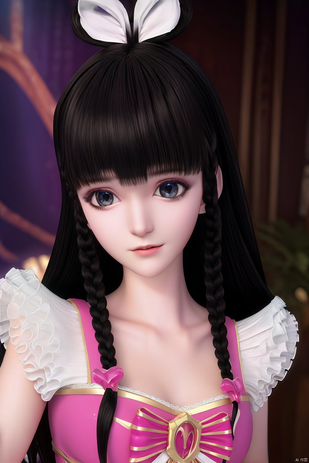  masterpiece, best quality, masterpiece,best quality,official art,extremely detailed CG unity 8k wallpaper, ,1girl,hair ornament,hairclip,dress,braided bangs,long hair,Bracelet,bow,jewelry,undercut,