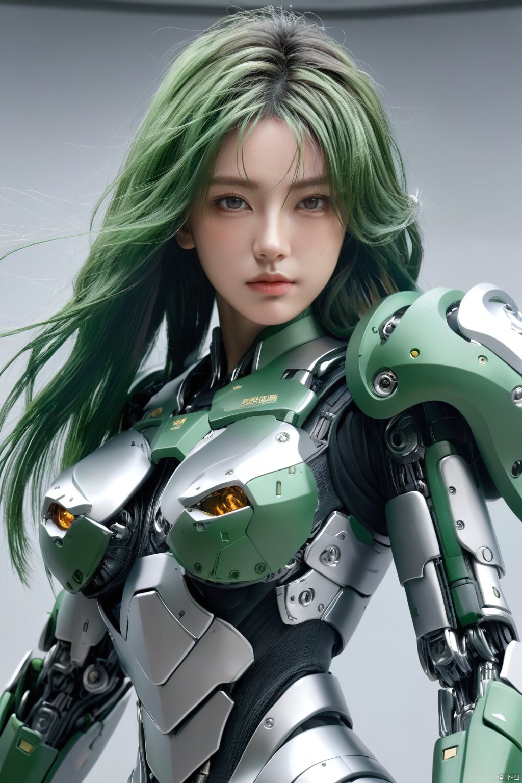  HUBG_Mecha_Armor,
1 girl, huge breasts, big chest,full body:1.5, messy green long hair, realistic, perfect murge, ,Mecha body,Young beauty spirit .Best Quality, photorealistic, ultra-detailed, finely detailed, high resolution, perfect dynamic composition, sharp-focus,b3rli,dongtan dress,