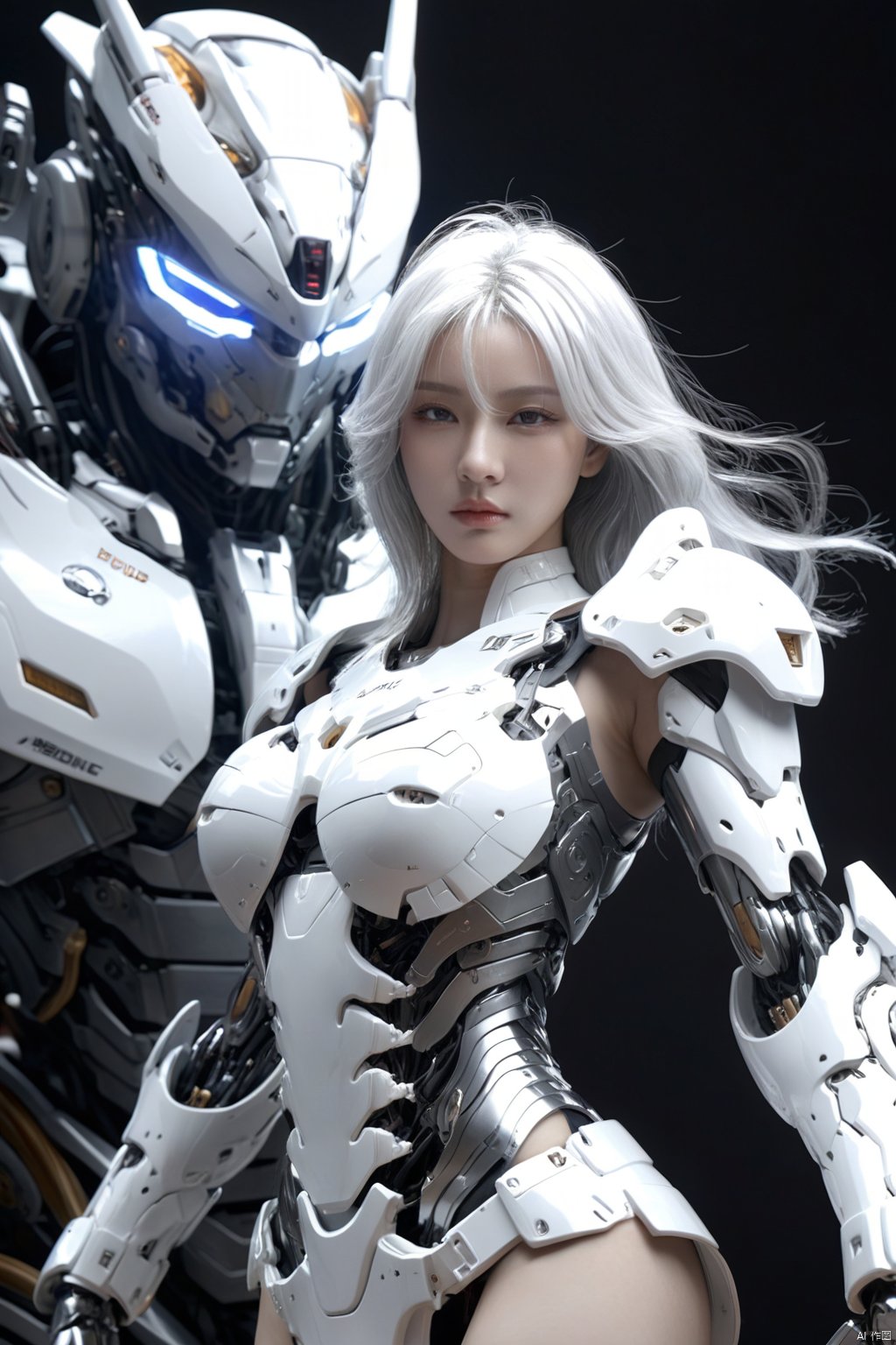  HUBG_Mecha_Armor,
1 girl, huge breasts, huge body, messy white hair, realistic, perfect murge, ,Mecha body,Young beauty spirit .Best Quality, photorealistic, ultra-detailed, finely detailed, high resolution, perfect dynamic composition, sharp-focus,b3rli,dongtan dress,mature female,