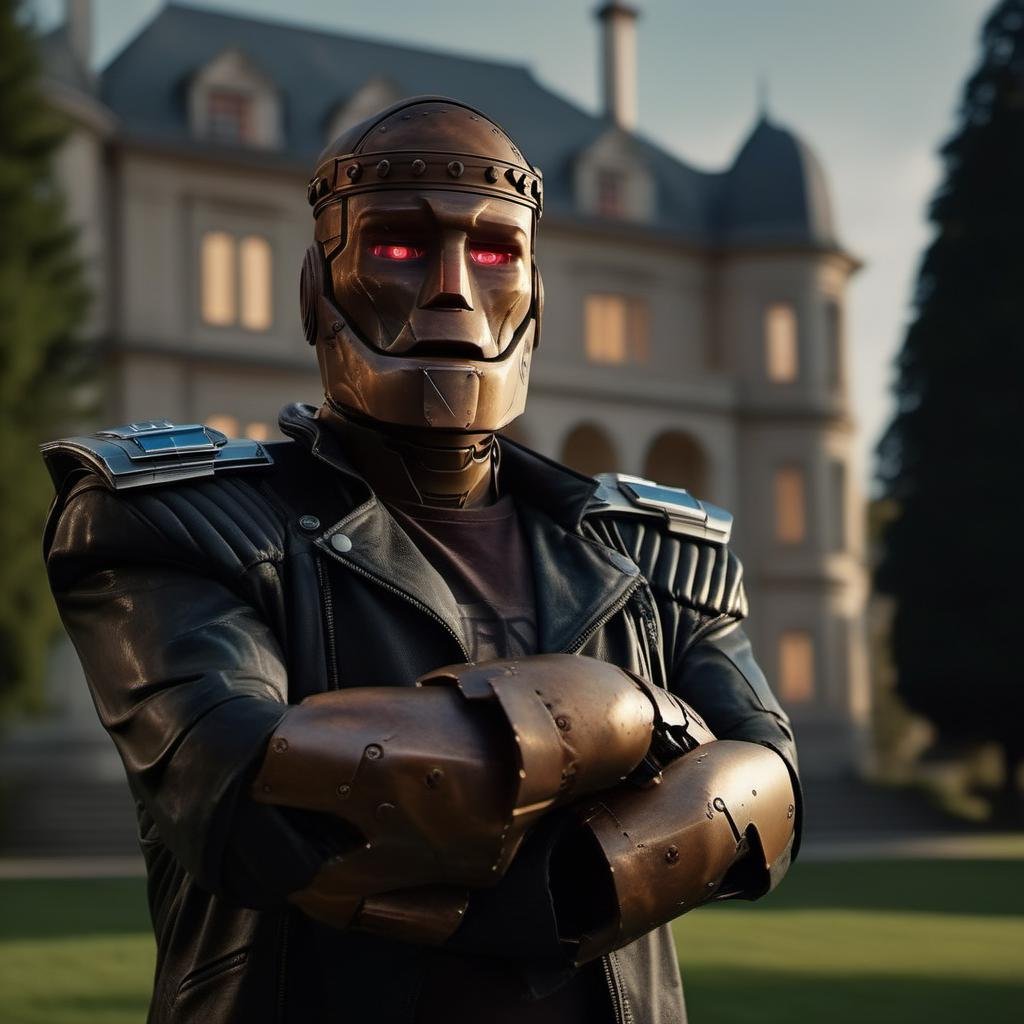 cinematic photo,Robotman1024 , crossed arms, old mansion, dark, mysterious, highly detailed ,ultra sharp, photograph, film, bokeh, professional, 4k, highly detailed <lora:Robotman1024:0.9>