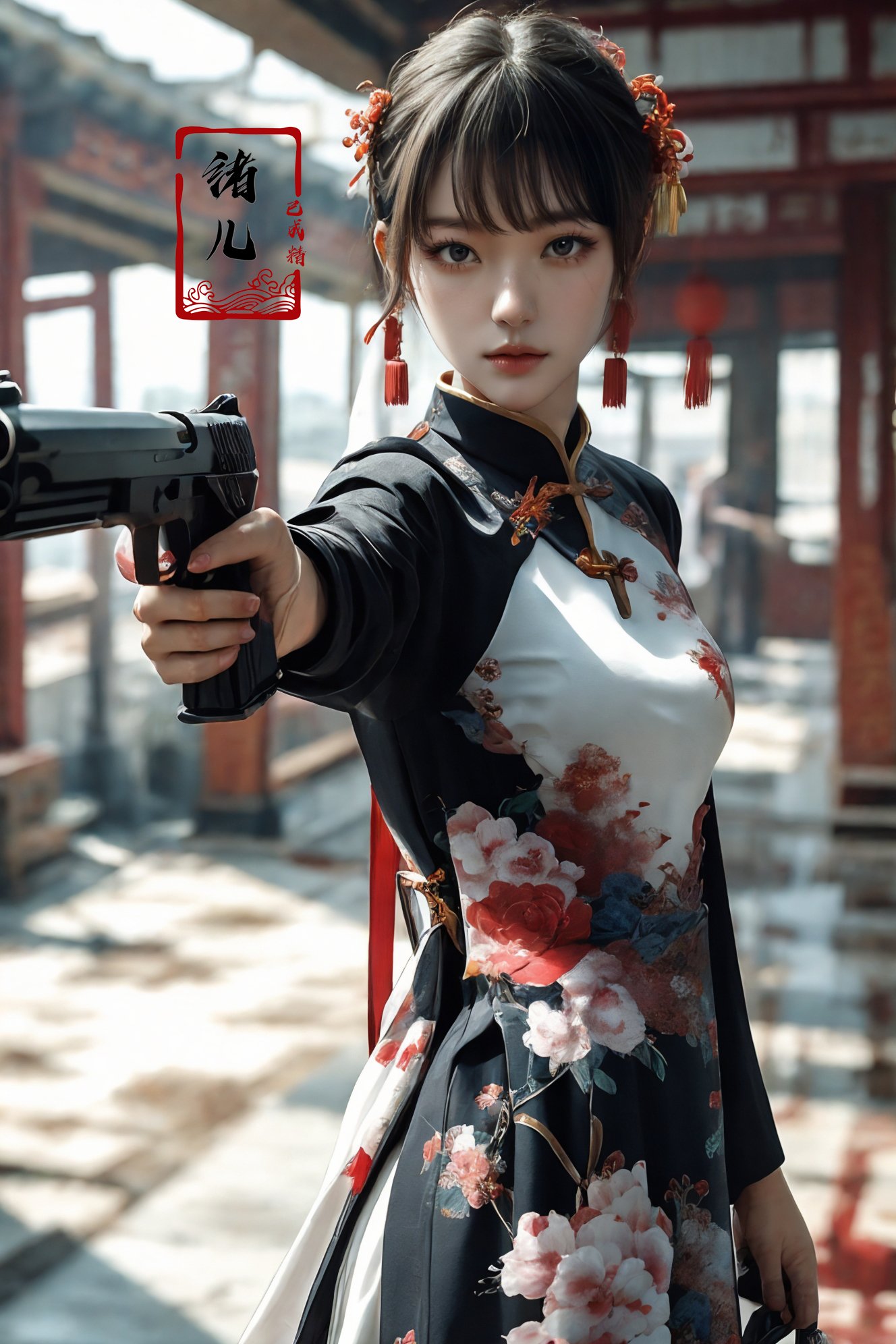 xuer pistol,chinese clothes, china dres,<lora:绪儿-手枪 xuer pistol:0.8>