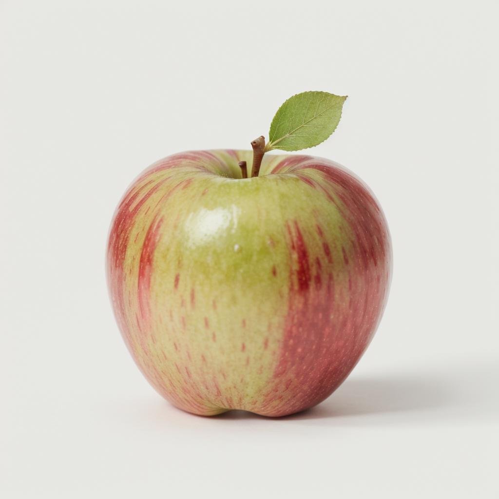 an  apple, close up, realistic, (white background:1.4)