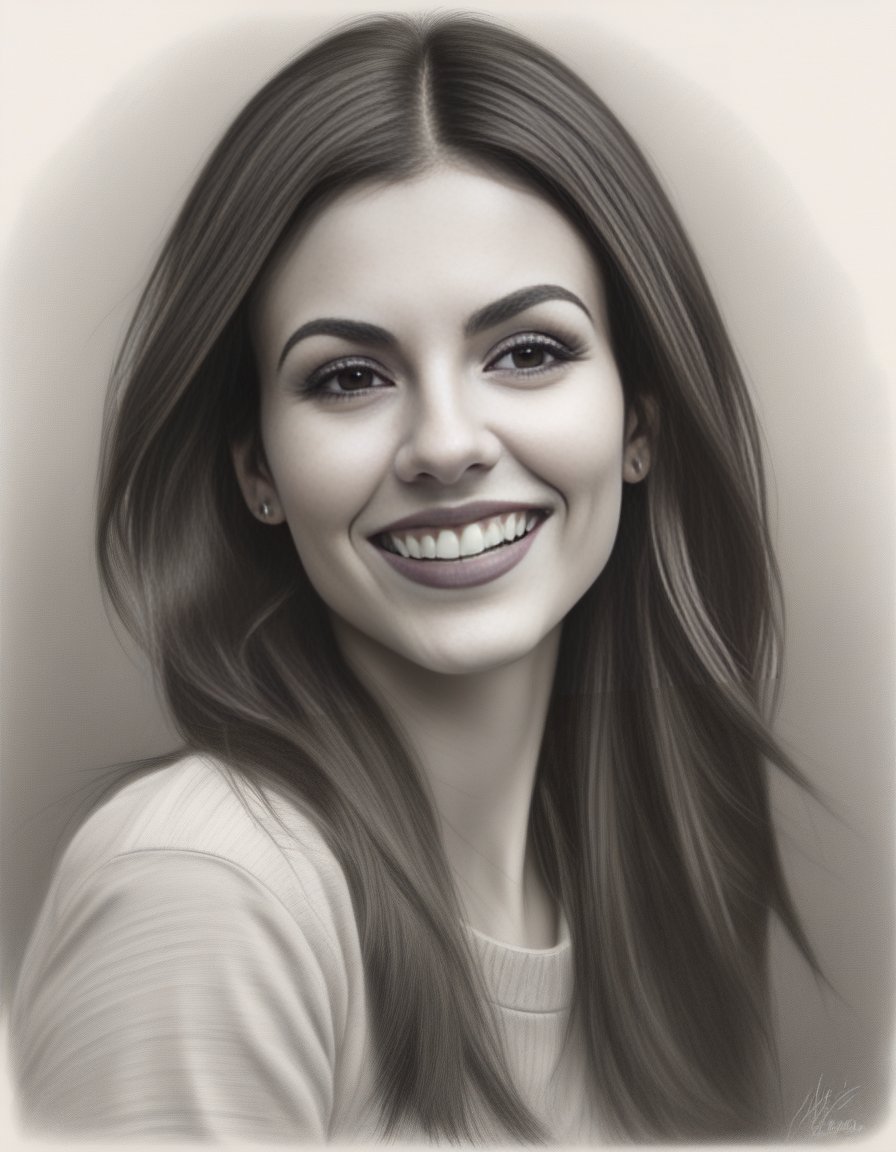 VictoriaJustice,<lora:VictoriaJusticeSDXL:1>, sketching on ivory paper with charcoal pencil, in the style of realistic hyper-detailed portraits, digital airbrushing, monochrome , commission for, i can't believe how beautiful this is