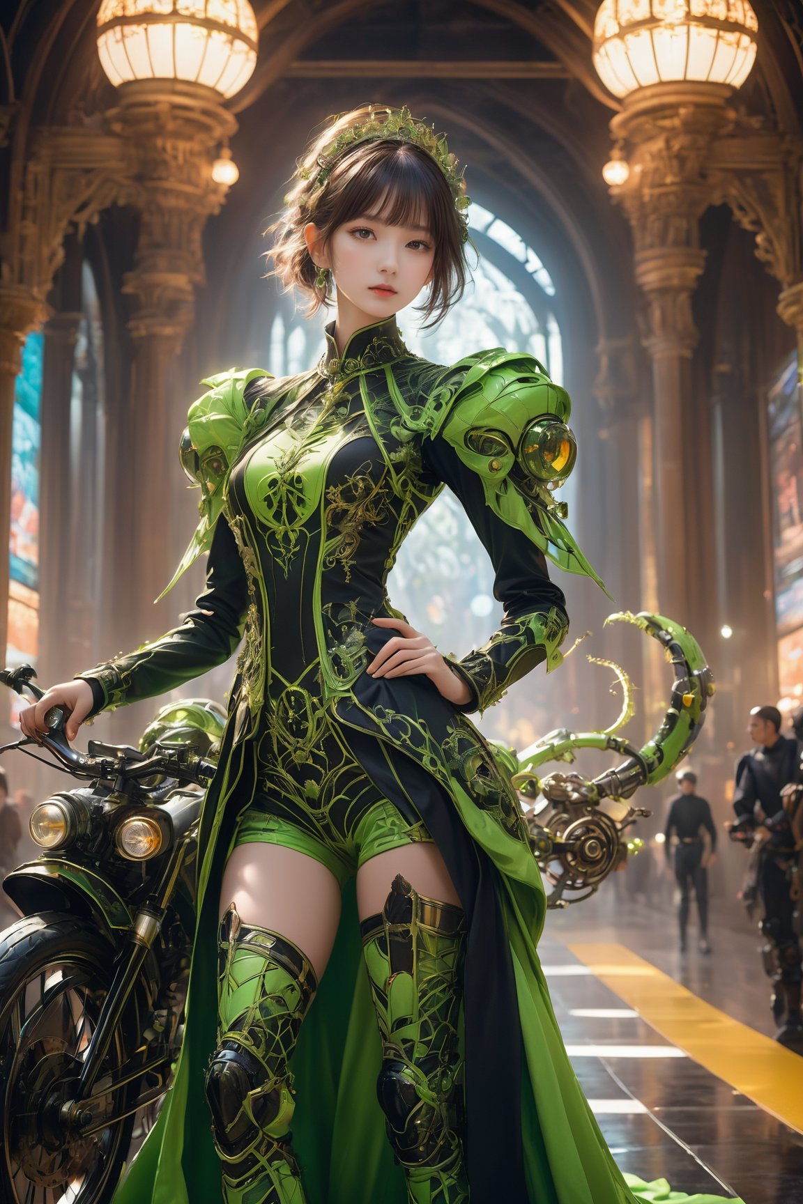 (Neon Green theme:0.666),emitting an orgasmic sensation,a painting of female (spider|goblin) girl with armored Ball gown,collar,(mecha suit:1.005),decorated with complex patterns and exquisite lines,(bike shorts|Dress with a train|short dress),dramatic atmosphere,detailed Anime face,(demon Castle:0.815),intricate details,fine details,ultra detailed,(leica M50 F/1.4:0.917),glamour Photography,(subtle shadows:0.7310),rich colors,(exposure Mixing:1.096),hard focus,(heavy breathing:1.020)