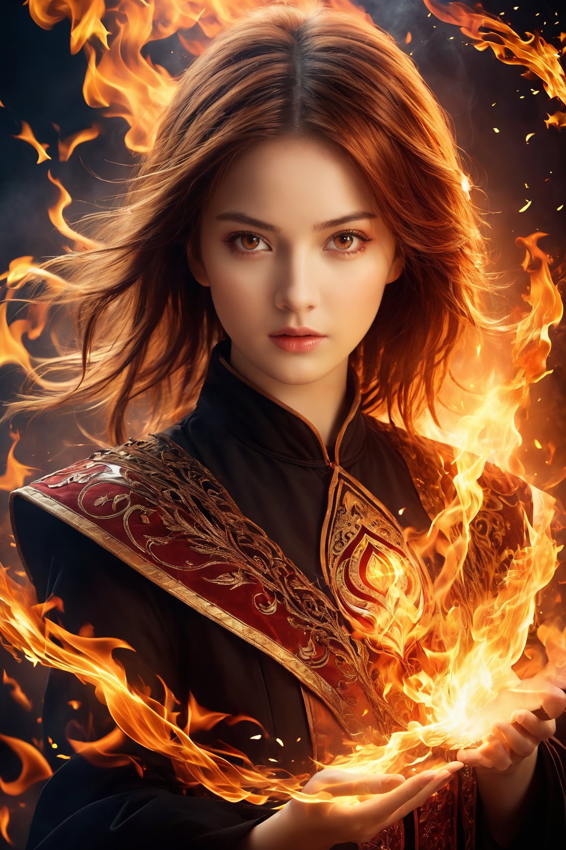 1 Girl,  Raging Fire,  Fire Magic,  Fire Control,  Magicism,  Shocking Images,  Fantasy,  Magician