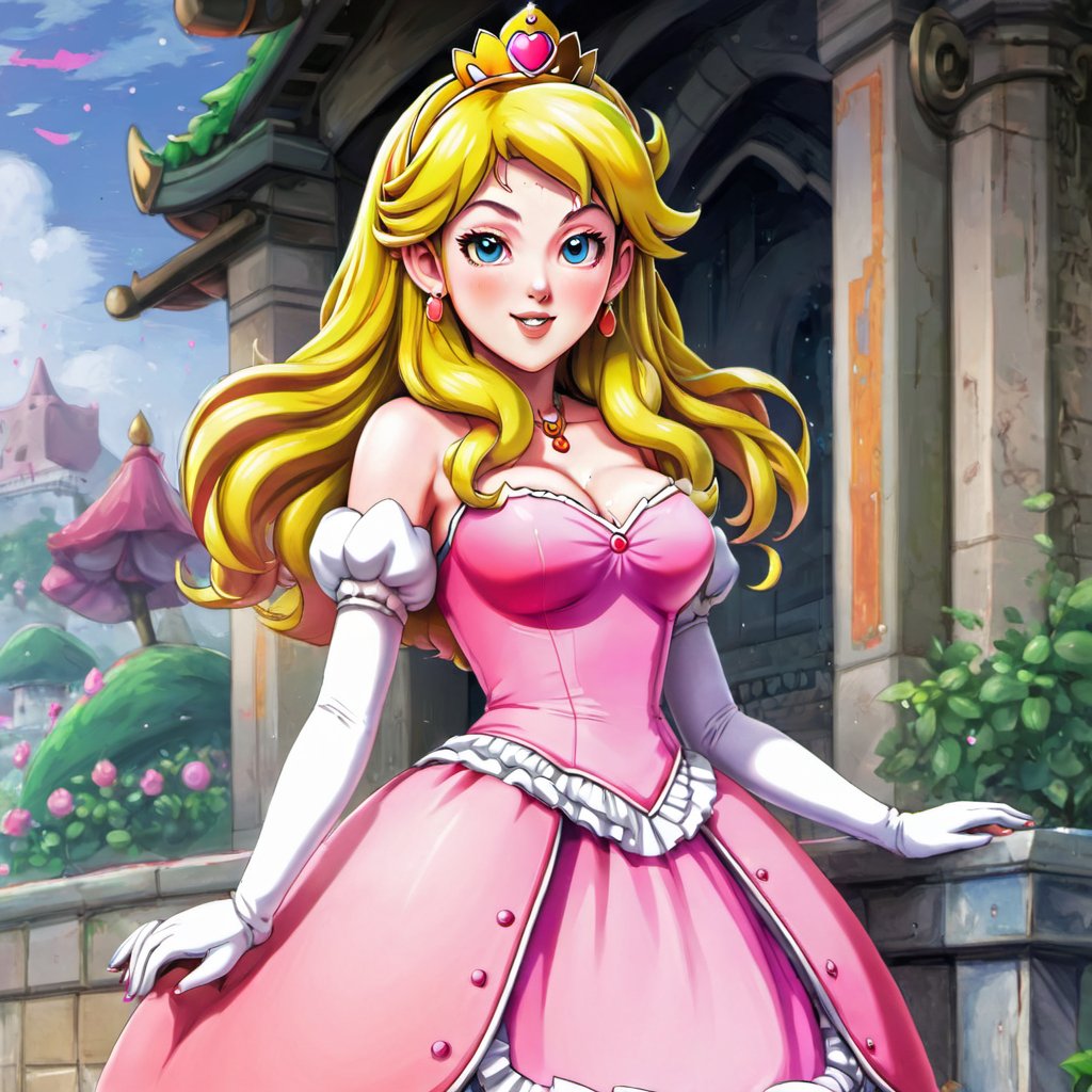 cutepet, 1girl, princess peach, masterpiece, best quality, anti-aliasing, limited palette, super resolution, rich colors, anime coloring