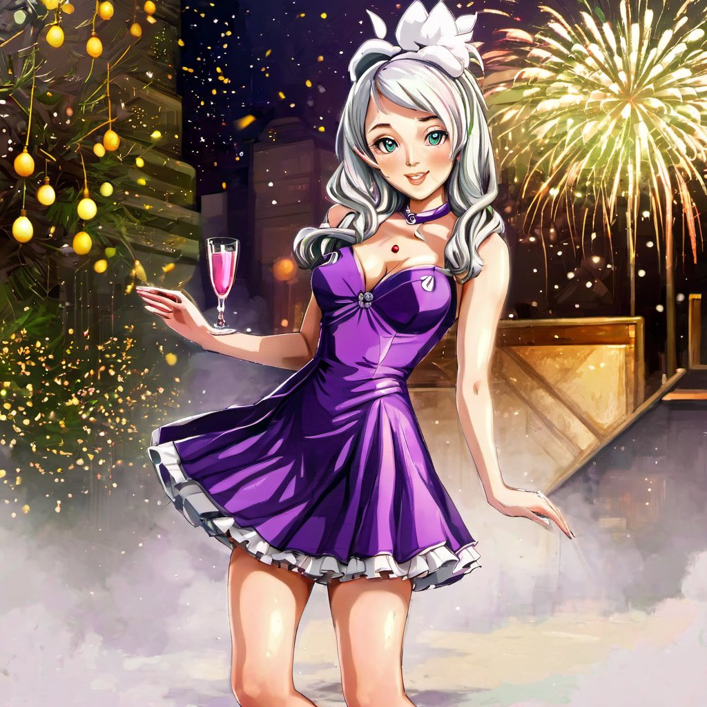 cutepet, 1girl, wearing a cocktail dress celebrating new year's, masterpiece, best quality, anti-aliasing, limited palette, super resolution, rich colors