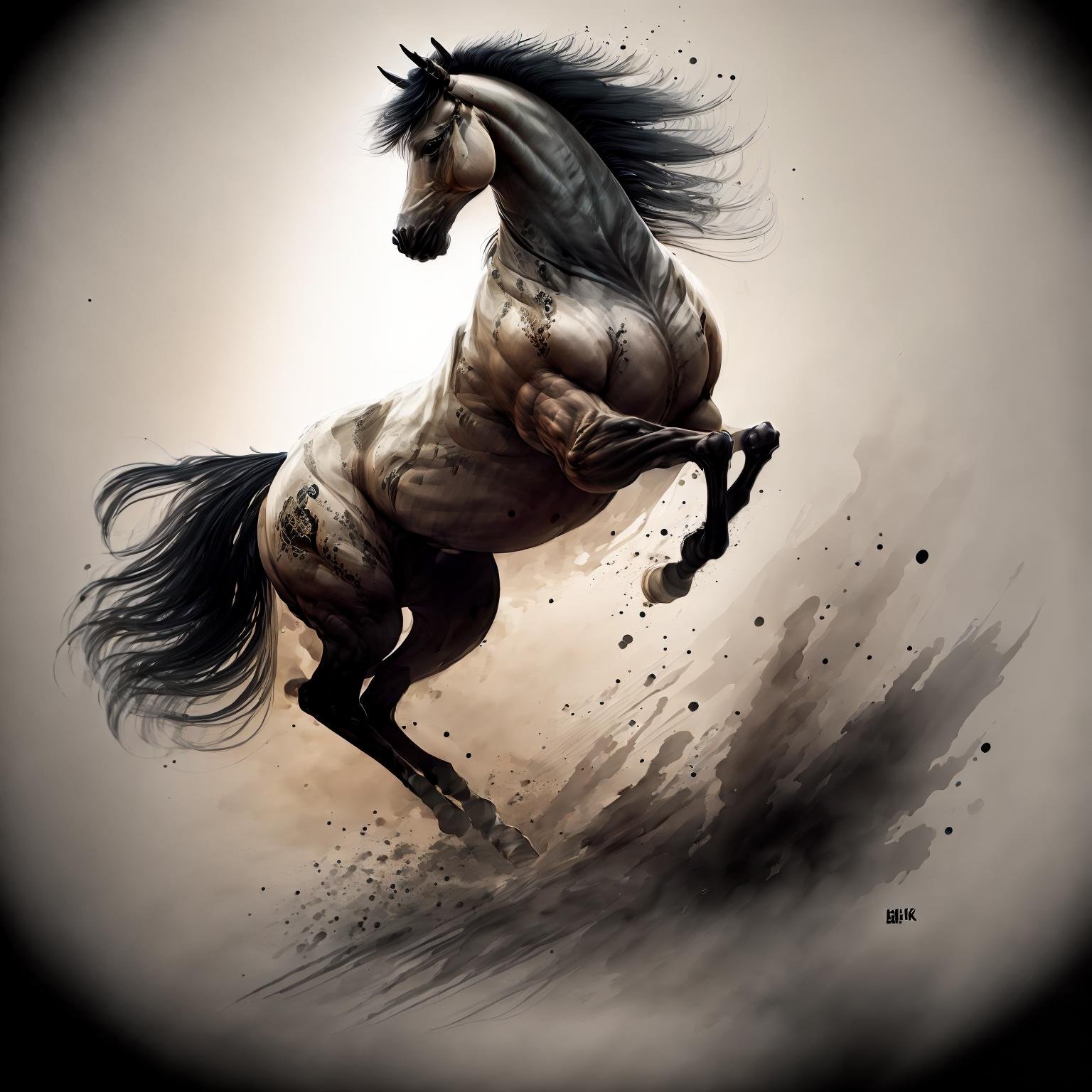 best quality, high resolution, unity 8k wallpaper, (illustration:1.0),<lora:shuimo_v1:0.9>,horse,