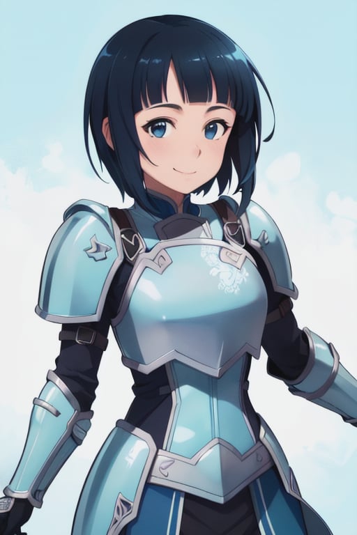 (Photo:1.3), highdetail, Sachi, blue armor, solo, smile,, (acclaimed, alluring, captivating, exciting, gorgeous, striking:1.3), beautiful, (highly detailed, high quality:1.3)