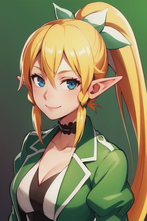 Leafa, smile, portrait, ponytail, pointed_ears, elf ears, (seductive, alluring, charming:1.3), beautiful, (highly detailed, high quality:1.3)