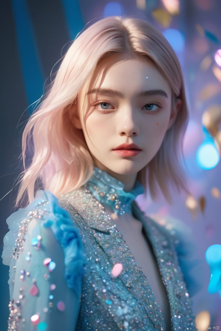  a woman looking picture of confetti, inspired by Yanjun Cheng, futuristic fashion show, blue color grading, elle fanning), aleksander rostov, incredibly ethereal, marat zakirov, stålenhag, sharpfocus, official valentino editorial, with dramatic lighting, fadeev 8 k, aurora aksnes and zendaya, 1girl