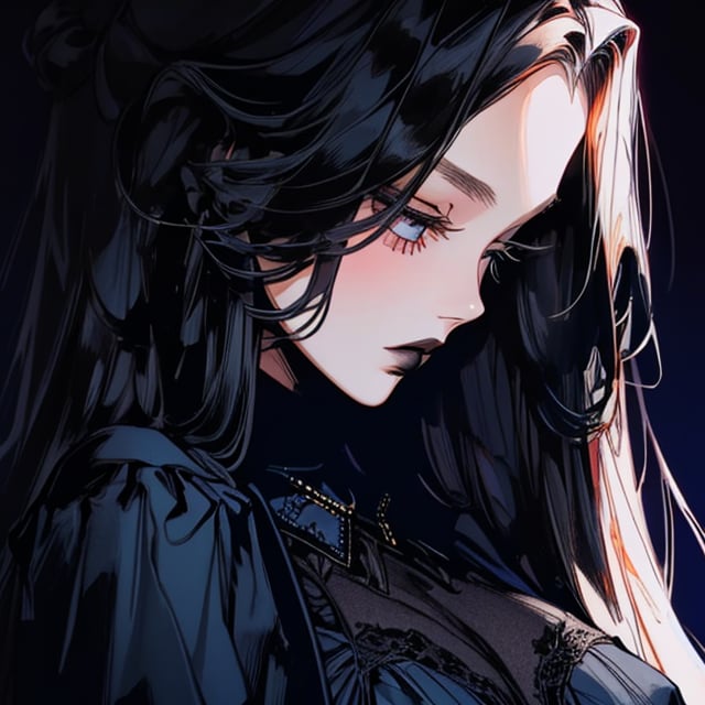 (((1 girl))) gothic girl ((dark blue background)), ((long hair)) 