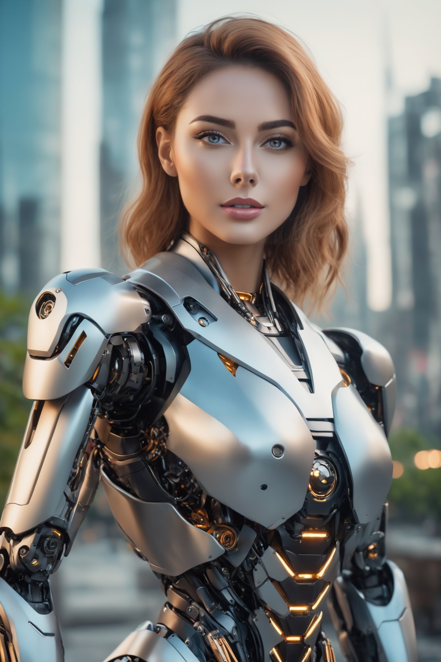 A robot with perfect female face,  super realistic humanoid,  robot with human-like face and mechanical detailed body,  8K image,  robot with bird posing in its hand,  peaceful environment,  futuristic city background,  super realistic robot with human-like physiognomy,  peaceful robot,  ((Masterpiece,  best quality, )),  dumb,  (wet:1.2),  girl,  medium breasts,  (see-through:1.3),<lora:EMS-262558-EMS:0.800000>