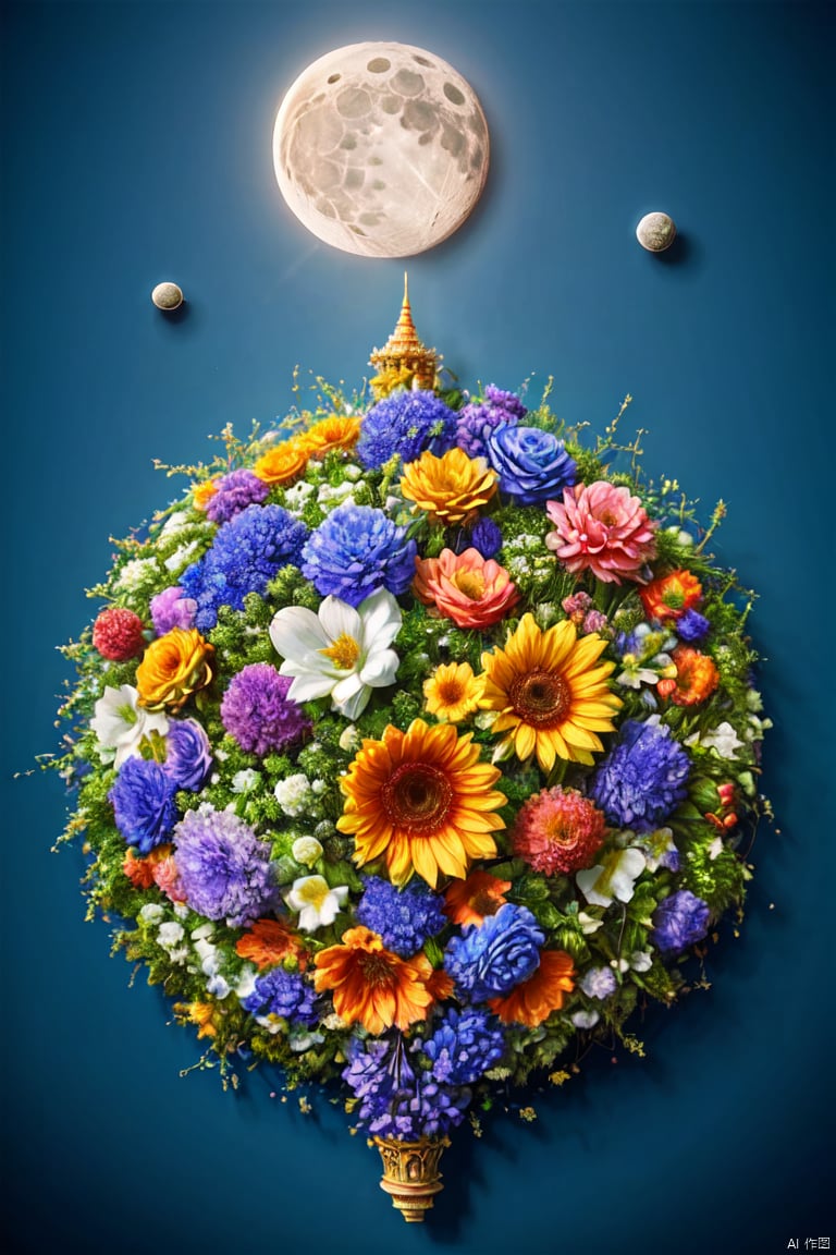 best quality,HDR,UHD,8K,Vivid Colors,moon
, ((poakl flower style)),