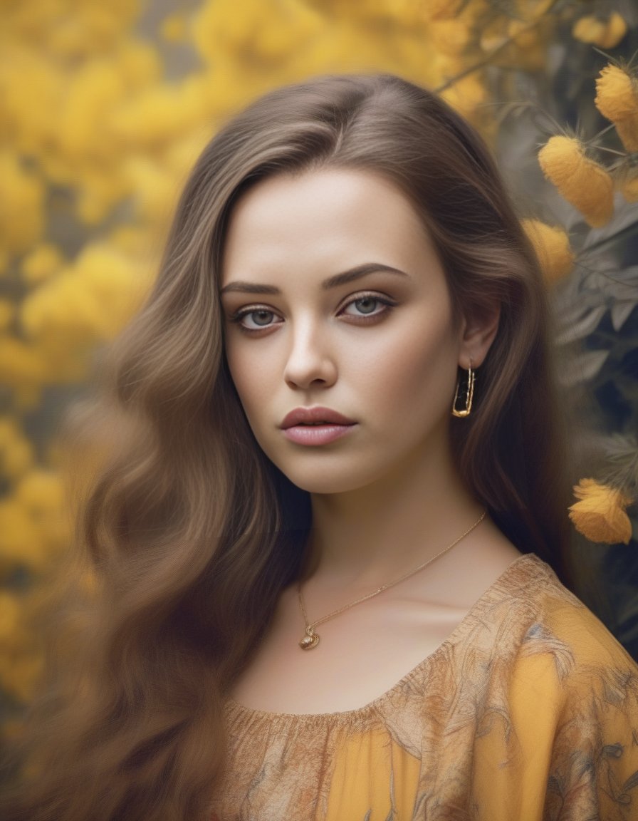 KatherineLangford,<lora:KatherineLangfordSDXL:1>Girl with beautiful sad eyes on the background of flowering garden. earthy tone and yellow colors (glamour by Dior). Hyperrealistic, real, art, photography, realistic, masterpieces, high quality, best quality, official art, beautiful, aesthetic, highly detailed, intricate, sharp focus, digital art, [style by Luis Royo and Fabian Perez], fine charcoal , pencil sketch, stencil layered resin, 16k, UHD, HDR, (Masterpiece: 1. 5), (best quality: 1. 5)