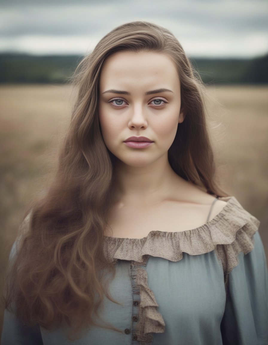 KatherineLangford,<lora:KatherineLangfordSDXL:1>Portrait of a young beautiful Norwegian girl on a field, overcast with natural illumination, outdoors, highly detailed, realistic textures