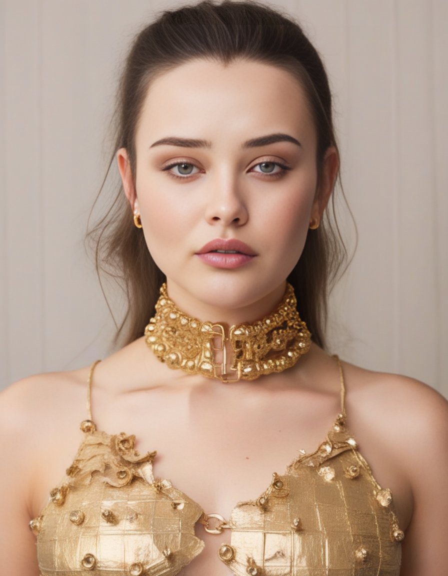 KatherineLangford,<lora:KatherineLangfordSDXL:1>,  a woman wearing a gold choker, gold collar, wearing gold detailed choker, gold choker, gold detailed collar, golden collar, choker on neck, gold glow, wearing steel collar, wearing choker, wearing collar on neck, collar on neck, attractive neck, choker, smooth gold skin, draped in shiny golden oil, choker around neck, smooth golden skin